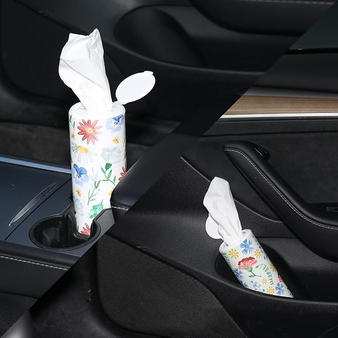 Car Tissues Cylinder 4 Packs Round Tissue Box Holder Perfect for Car Cup Holder, Napkins Box Round Container with Facial Tissues for Travel Car Bathroom Office School - Image 3