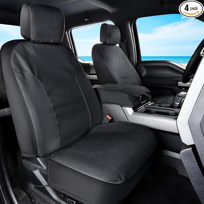 Coverado Front Seat Covers, Waterproof Canvas Seat Protector for Car Seat Cushions for Kids & Dogs, Compatible with 2015-2024 Ford F150 & 2017-2024 Ford F250 F350 F450(Black, 2PCS) by COVERADOAUTO