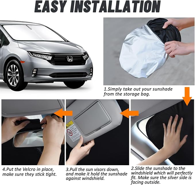 D-Lumina Windshield Sun Shade for 2018-2025 Honda Odyssey LX EX EX-L Touring Elite Minivan Accessories, Front Window Sunshade Sun Visor Protector Block UV Rays Heat, Foldable 2 Layers 210T Material - Image 5