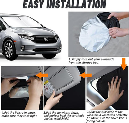 D-Lumina Windshield Sun Shade for 2018-2025 Honda Odyssey LX EX EX-L Touring Elite Minivan Accessories, Front Window Sunshade Sun Visor Protector Block UV Rays Heat, Foldable 2 Layers 210T Material - Image 5