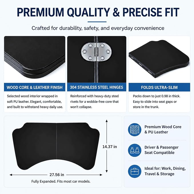 Car Desk Tray Table for Passenger Seat, Foldable Laptop Desk for Work, Eating, or Travel, PU Leather Surface Easy to Clean, Fits Front or Back Seat, Portable Car Table for Road Trips - Image 6