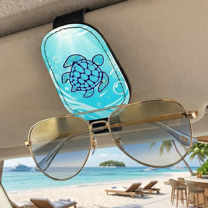 Blue Sea Turtle Car Sunglasses Holder Universal Magnetic Visor Accessories | Cute Sea Turtle Cars Accessories Leather Glasses Clip for Sun Visor Eyeglass Hanger Organizer for Women and Men Gifts Decor - Image 2