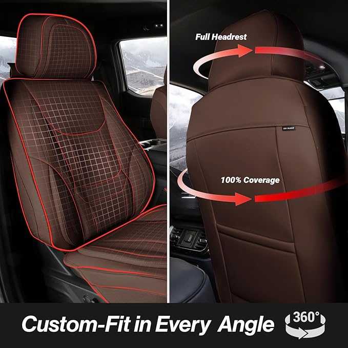 Coverland Premium Car Seat Covers Full Set Waterproof Interior Protector | Airbag Compatible Non-Slip Seat Cover for Fiesta, Civic, Altima [Full set Dark Brown - Size Chart X52] - Image 4