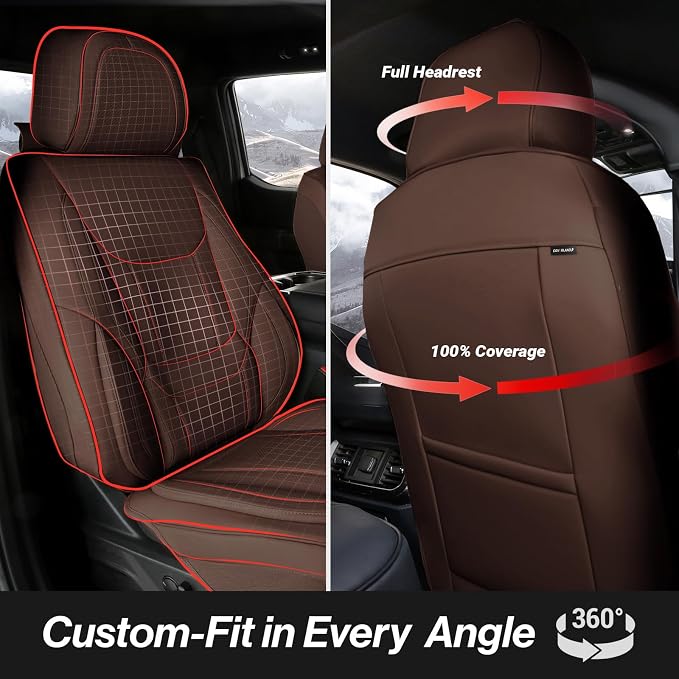 Coverland Custom SUV Car Seat Covers for 2024-2026 Subaru Solterra | Premium Waterproof Faux Leather Non-Slip Memory Foam Airbag Compatible Custom Fit Interior Protector [Front Seat-Dark Brown] - Image 4