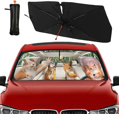 Socira Funny Squirrels Car Windshield Sunshade Umbrella Foldable Visor | Umbrella Sun Shade Cover Funny Animal Sunshade Front Window Cover Squirrels Car Accessories Blocks Uv Rays 57" X 30" - Image 9