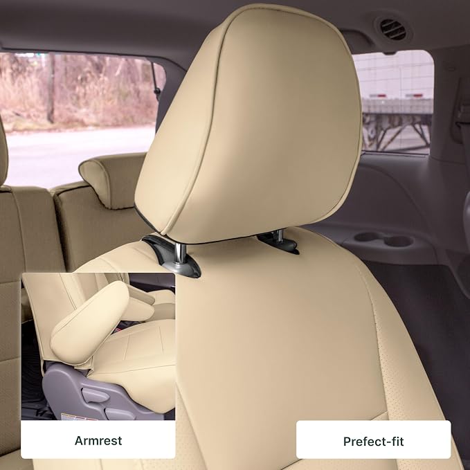 FH Group Custom Fit Car Seat Covers Specifically Made for 2011-2020 Toyota Sienna 8 Passenger, 2nd Row Solid Beige Faux Leather, Automotive Seat Covers, Waterproof and Washable Seat Covers - Image 3