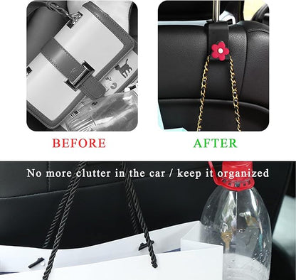 Yourkar 4 PCS Car Seat Headrest Hook, Plastic Headrest Hooks with Adhesive Flower, Auto Back Seat Hanger Storage Hook for Grocery Bag Purse Handbag Umbrella, Car Accessories (Pink+Red) - Image 3