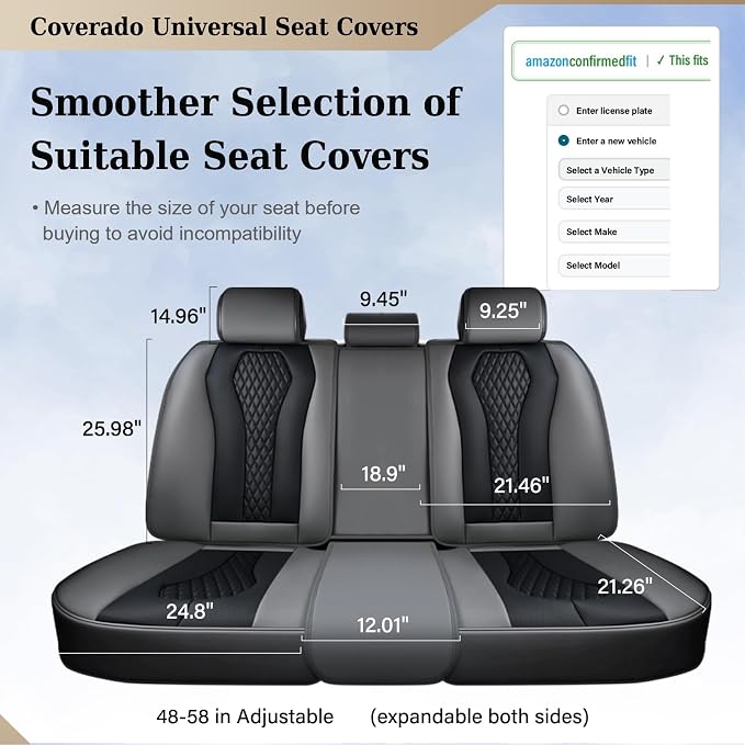 Coverado Car Seat Covers, Back Car Seat Cover, 3-Pieces Leather Seat Cover, Luxury Car Seat Cushion, Luxury Seat Cover Seat Protector Universal Most Cars Trucks SUV - Image 5