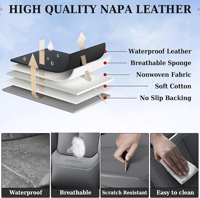 Coverado Car Seat Covers, Seat Covers for Cars, Waterproof Leather Auto Seat Protectors, Leather Car Seat Cushion, Car Interiors Accessories Universal Fit for Most Cars - Image 8