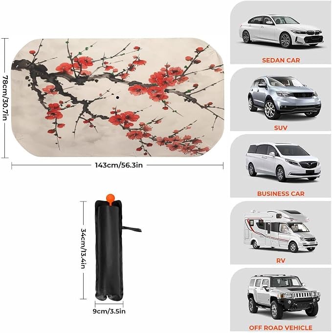 Plum Blossom Car Windshield Sun Shade Foldable Umbrella Auto Sunshade for Car Truck SUV-Blocks Sun Visor Protector-Keeps Your Vehicle Cool - Image 3