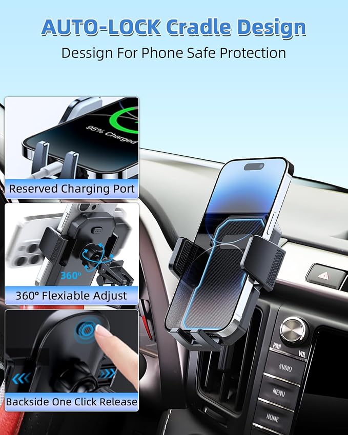 PZK Auto Lock Car Phone Holder for Toyota RAV4 2013-2018 Accessories Vent | RAV 4 Car Phone Mount One Button Release 360° Rotation Hands Free Adjustable Phone Stand Fit All 4.0-7.0'' Smartphones - Image 3
