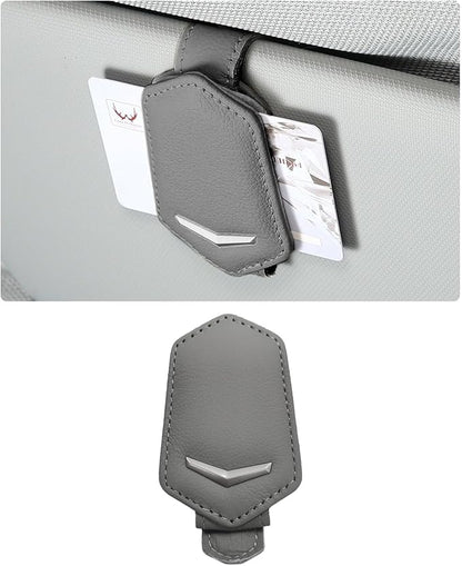 Dickno Sunglasses Holder for Car Sun Visor, Magnetic Leather Glasses Hanger Mounted with Ticket Card Clip, Universal Vehicle Interior Accessories for Different Size Eyeglasses (Gray) by Dickno