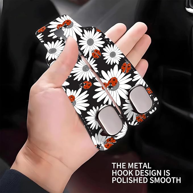 Car Seat Headrest Hook, Universal Leather Cute Hanger Holder Hook, Storage Organizer Interior Accessories for Purse Bags Handbag Cute Daisy Ladybird - Image 4