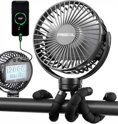 FRIZCOL Portable Stroller Fan, Use As Power Bank, 65H 12000mAh Battery Operated Fan Flexible Tripod Baby Car Seat Fans with Timming, Personal Mini Handheld/Desk/Small Clip On Fans For Stroller by FollowUsGetMoreInfoNow