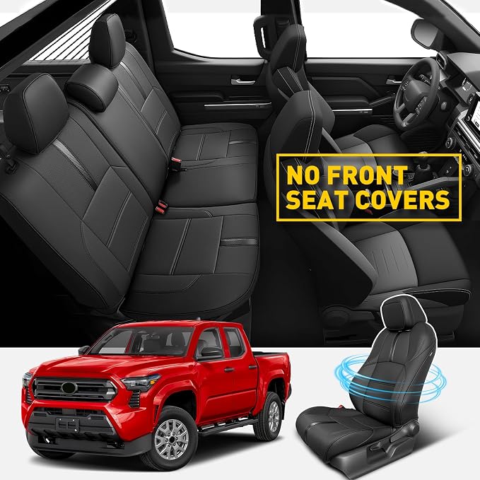 DiffCar® for Toyota Tacoma Seat Covers 2024 2025 2026 Double Cab, Black | Rear Seat Covers Only, Faux Nappa Leather Truck Accessories for Tacoma 4th Gen (Gas Only), Custom Fit Car Seat Protectors - Image 2