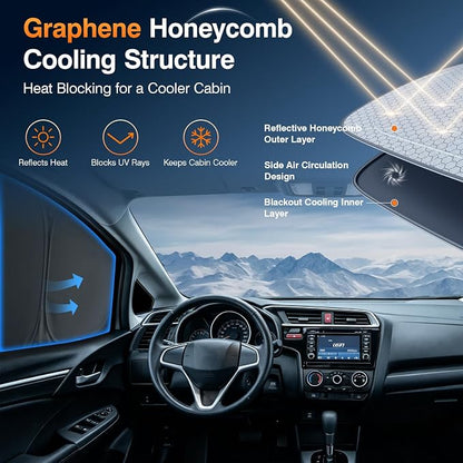 Custom Fit Honda Fit Side Window Sun Shade 2006-2015, Rear Blackout 7PCS | Graphene honeycomb UV heat blocking fabric, embedded no-suction setup, no magnets, blackout privacy, foldable compact storage - Image 3