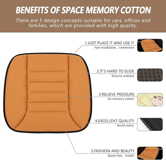 MYFAMIREA 2PCS Car Seat Cushion Pad 1.2" Thick Comfort Seat Protector for Car Driver Seat Office Chair Home Use Memory Foam Seat Cushion with Non Slip Bottom, 20'' x 18.5'', Orange - Image 2
