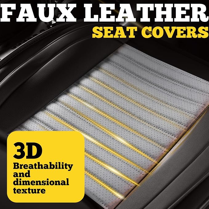 Car Seat Covers Full Set, Faux Nappa Leather, for Sedans and SUVs | Full Set, Waterproof, Airbag Compatible - Image 7