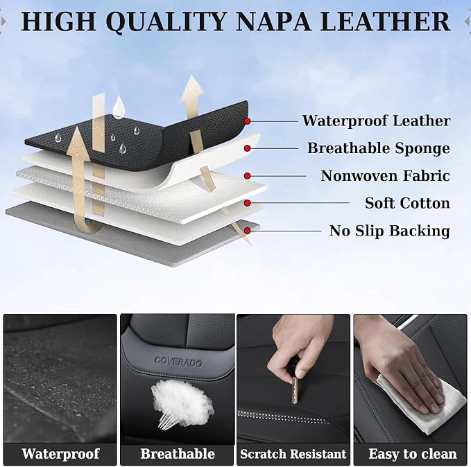 Coverado Car Seat Covers, Seat Covers for Cars, Waterproof Leather Auto Seat Protectors, Leather Car Seat Cushion, Car Interiors Accessories Universal Fit for Most Cars - Image 7