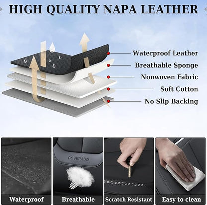 Coverado Car Seat Covers Full Set, Car Seat Protector Waterproof, Nappa Leather Car Seat Cushion, Seat Covers for Cars, Front Seats and Back Universal Fit for Most Cars - Image 8