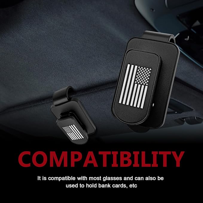 Sunglass Holder for Car Visor American Flag Universal Clip On Organizer Card Ticket Clip for Thin and Thick Eyeglasses and Shades Secure Easy Access Car Visor Accessory(Black) - Image 5