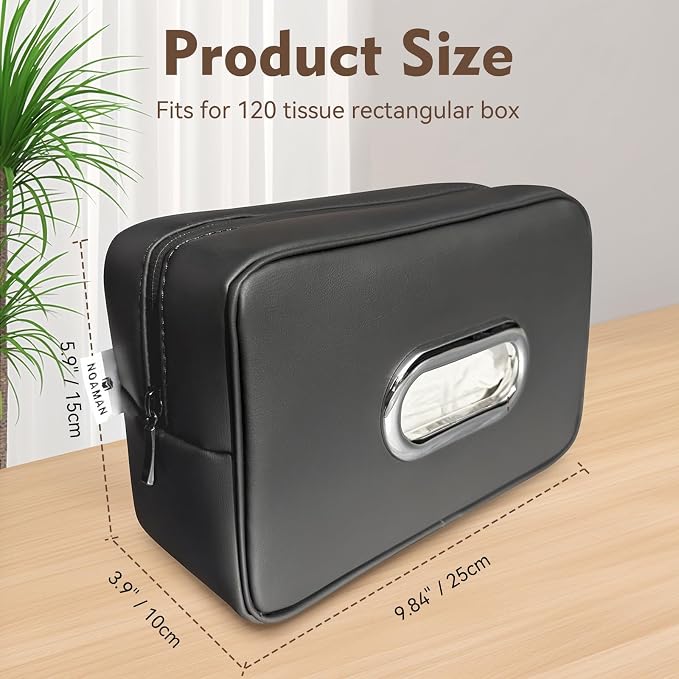 Noaman 2Pack Car Tissue Holder Leather, Car Kleenex or Napkin Holder Black | Large tissue holders for car fit 120 Kleenex boxes. Rectangular backseat napkin holder Essential car organization accessories - Image 3