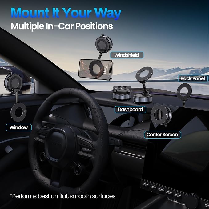 Jikasho Magnetic Phone Holder for Car, Suction Cup Phone Mount for Magsafe | 360° Adjustable Vacuum Car Phone Mount, Hands-Free Phone Holders for Your Car for iPhone 17 Pro Max 16 15 14 13 12 Air Plus - Image 2