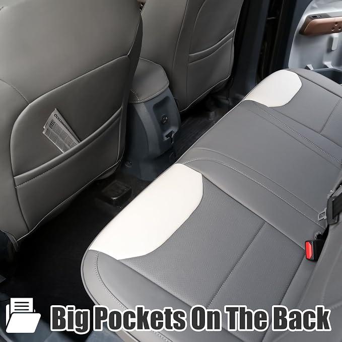 Mabett Seat Covers for 2022-2026 Maverick Accessories (Gray & White) | Full Set Seat Protectors, PU Leather, Waterproof, Breathable Fabric, Airbag Compatible, Safety Belt Cutouts - Image 3