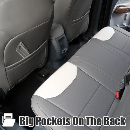 Mabett Seat Covers for 2022-2026 Maverick Accessories (Gray & White) | Full Set Seat Protectors, PU Leather, Waterproof, Breathable Fabric, Airbag Compatible, Safety Belt Cutouts - Image 3