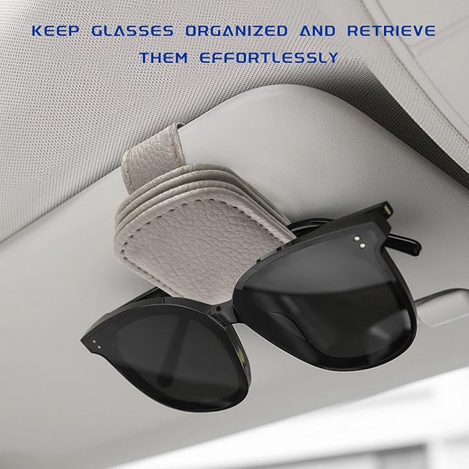 2 PCS Sunglass Holder for Car, Magnetic Leather Glasses Holder Auto Ticket Card Clip, Sun Visor Eyeglass Hanger Interior Accessories for Sedan Truck SUV, Car Accessories (Gray) - Image 4