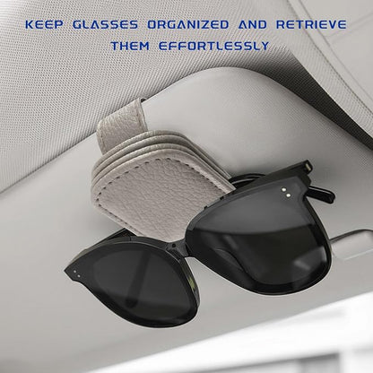 2 PCS Sunglass Holder for Car, Magnetic Leather Glasses Holder Auto Ticket Card Clip, Sun Visor Eyeglass Hanger Interior Accessories for Sedan Truck SUV, Car Accessories (Gray) - Image 4