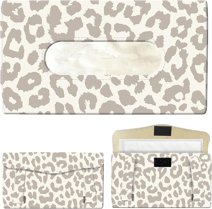 Car Tissue Holder, Cute Sun Visor Napkin Holder Backseat Tissue Case, PU Leather Tissue Box, Funny Car Accessories for Women Men Luxury Grey Leopard by Unknown