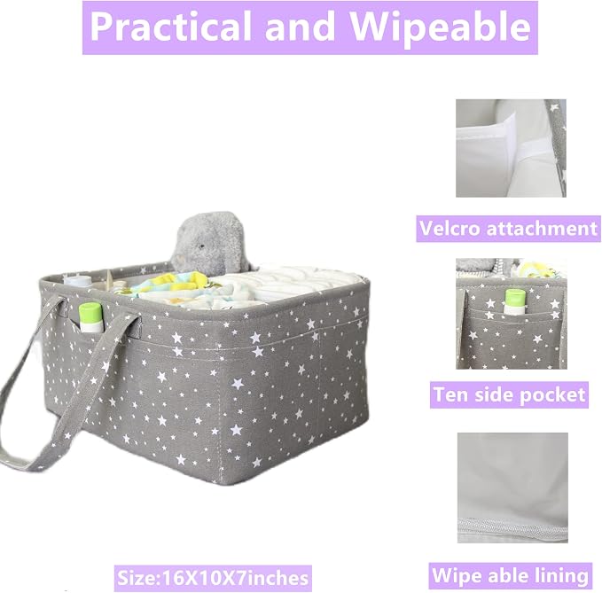 Baby Diaper Caddy Organizer Storage Basket for Girl Boy Shower Gifts Portable Large Nursery Holder Tote for Changing Table or Car Newborn Essentials Baby Registry Must Haves Item… - Image 5