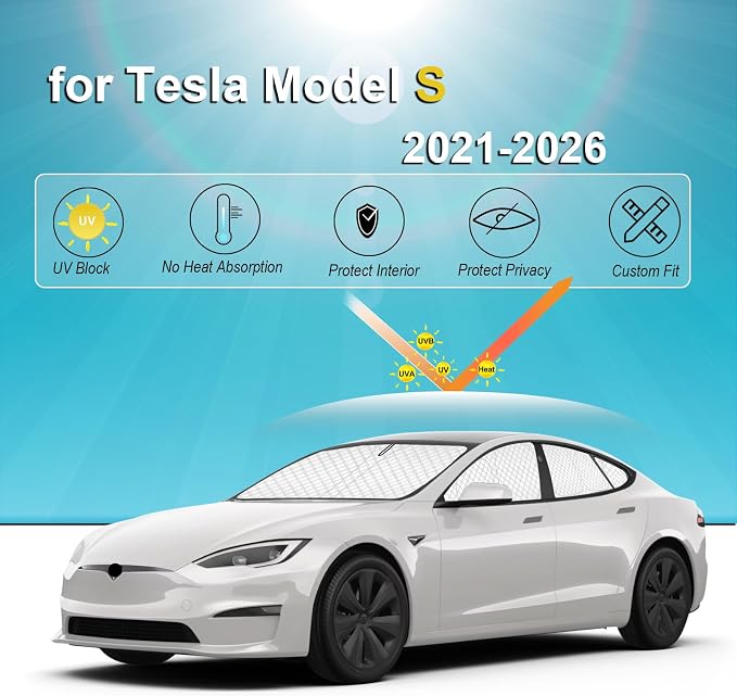 KMF 8pcs Thicken Sun Shades for Tesla Model S 2021-2026 Accessories,Windshield Sunshade Car Window Covers for Side Rear, UV Block and Blackout Privacy for Car Camping - Image 3