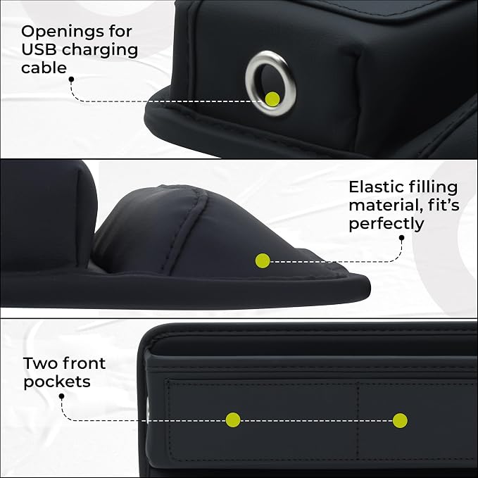 Car Seat Gap Filler Organizer (Black) -Soft PU Leather Car Seat Gap Filler Organizer - Gap Filler For Car w/ Pockets & Large Compartment - Slip-Resistant Between Seat and Center Console - Image 3