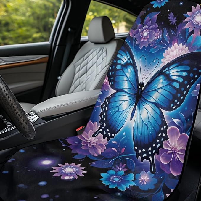 Blue Butterfly Flower Towel Seat Covers for Cars Front Seat Only Sweat Auto Interior Seat Protector Butterfly Print Car Seat Cover Towel for Yoga Mat Universal Automotive Seat Cushion Pads - Image 3