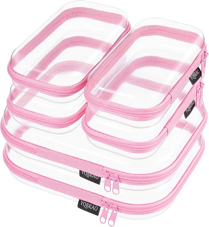 YQBRAO Clear Hard Shell Zipper Cases, 6 Travel Organizers, 2M 4S, Pink | Rigid clear shells in two practical sizes separate toiletries, skincare, cosmetics, chargers and frequently used accessories by Unknown