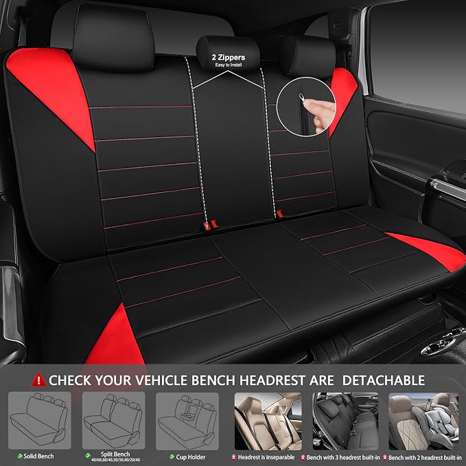 CAR PASS Neoprene Wetsuit Seat Covers, Waterproof Car Seat Covers Full Sets with 5mm Composite EVA, Universal Fit for Car,Sedan, SUV TrucksAnti Slip, Airbag Compatible(Black Red - Image 8