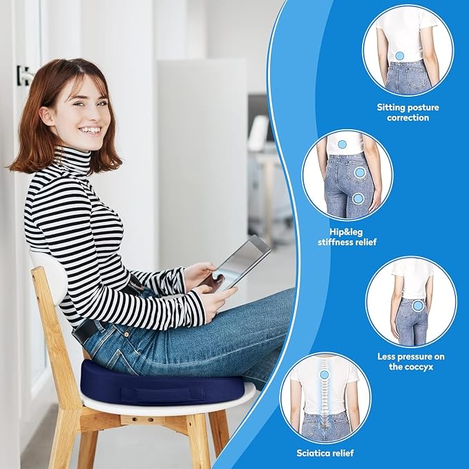 CushZone XXL Memory Foam Seat Cushion for Office & Car, Blue | U-shaped Coccyx Cutout, Contoured Design, Breathable Removable Mesh Cover, Non-Slip Base, Carry Handle - Image 8