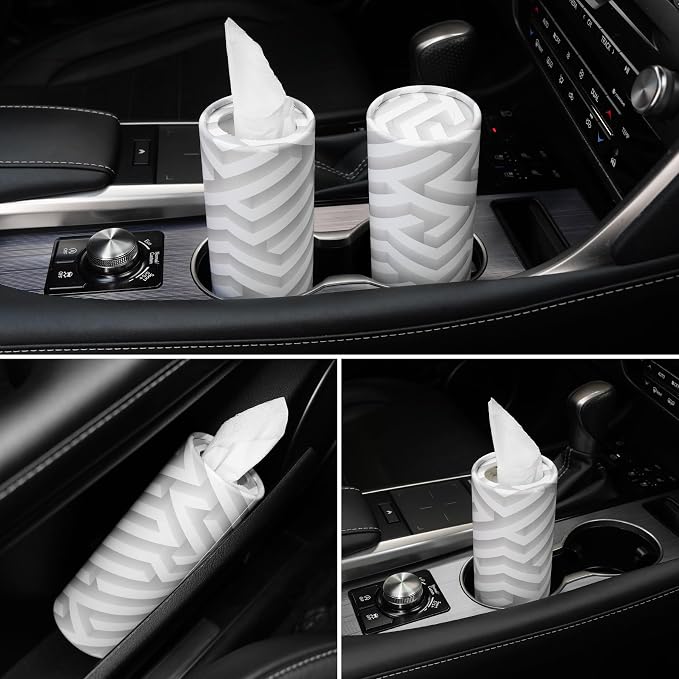 SINGARO Car Tissue Holder, 4 Pack Car Cup Holder Facial Tissues with Travel Tissue Bag, Quick and Convenient Flower Combination Car Tissue Box(4 Canisters/200 Tissues) White - Image 5