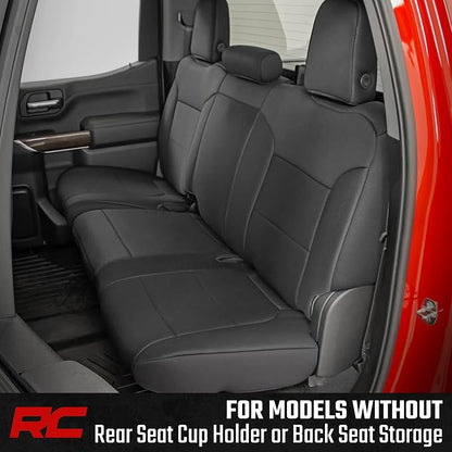 Rough Country Neoprene Seat Covers for Chevy Silverado & GMC Sierra 1500 (2019-2026) w/No Rear Seat Storage or Cup Holder - Waterproof & UV Resistant, Foam Padded, Front & Rear Row Cover Set - Image 3