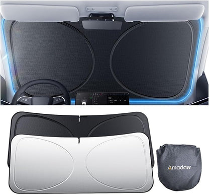 Windshield Sun Shade for Sedans, SUVs & Trucks, Fit for Ford, Hyundai, Toyota, Nissan & More | Multi-Layer UV Block & Heat Insulation | Keeps Car Cool & Protects Interior, Easy Storage with Bag by Amadaw