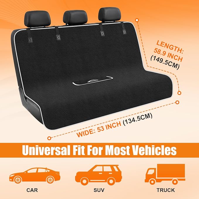 Back Seat Cover, Waterproof Non-Slip Bench Seat Protector for Cars | Sweatproof, Dual-layer Microfiber Terry Rear Seat Cover for Dogs and Kids, Fits for Cars, Vans, Trucks and SUVs - Image 5