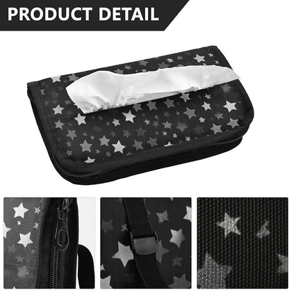 Car Tissue Holder Car Napkin Holder Car Tissue Box Dispenser Storage Case Sun Visor Mask Holder with Adjustable Straps Reusable Refillable Cute Silver and Gray Stars - Image 3