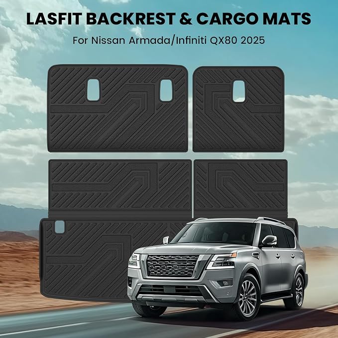 LASFIT Cargo Mats for Nissan Armada 2026 2025 / Infiniti QX80 2025-2026 | All Weather TPE Custom Fit Cargo Trunk Mat & Backrest Mats Accessories, Black - Image 2