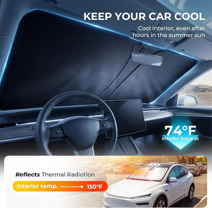 [2026 Upgraded] DooGooCoo Windshield Sun Shade for Tesla Model Y & Model 3 2017-2026 [Cooling Ice-Crystal, 100% Sun Block] Sunshade for Car Windshield for Tesla Model 3 Sunshade Model Y Sunshade. - Image 3