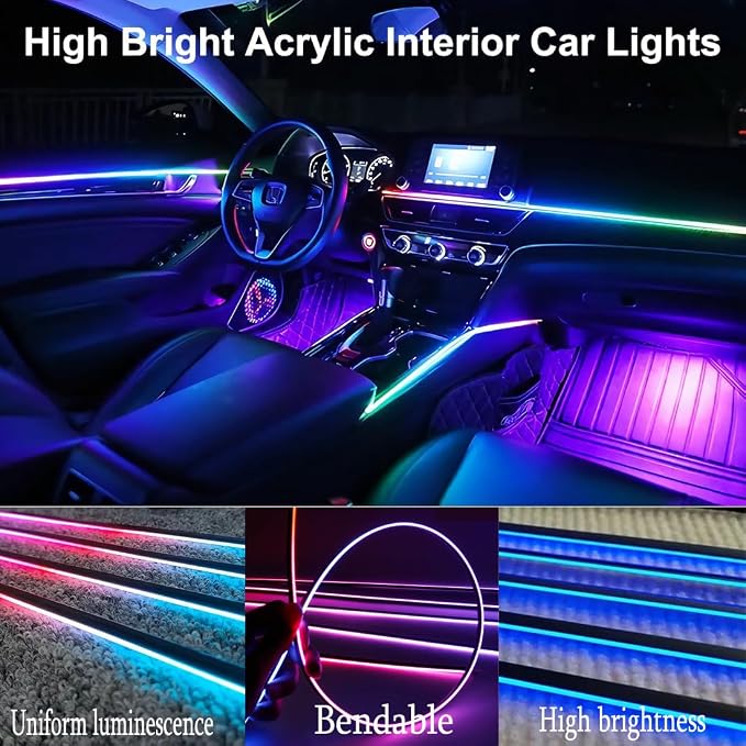 Acrylic Interior Car LED Lights with Remote and Wireless APP 6 in 1,Ambient Lighting Kits Fiber Optic Strip LEDs,16 Million Colors Music&DIY Function - Image 3