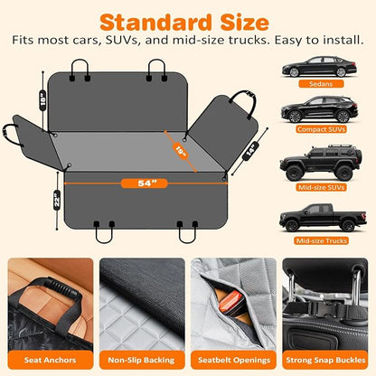 URPOWER Dog Car Seat Cover for Back Seat, Waterproof Hammock for Car & SUV | 600D Oxford, Side Flaps with Zippers, Scratch Resistant, Non-Slip, Easy Install, Machine Washable, Dog Seat Belt Included - Image 5