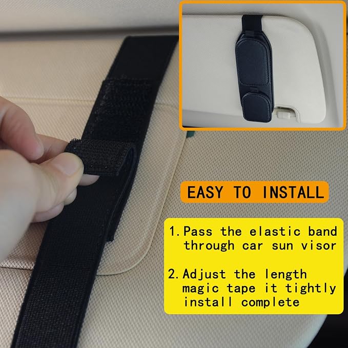 Magnetic Artificial Leather Sunglasses Holder for Car Visor (Black) | Powerful magnet holds glasses securely. One-hand access while driving. No falling Durable, no breakage - Image 6