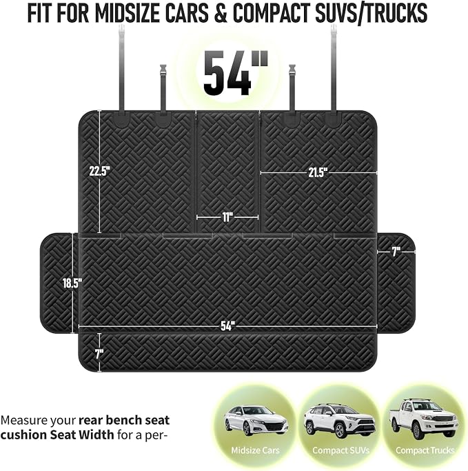 Dog Car Seat Cover for Back Seat, Waterproof 600D Oxford Protector | Non Slip Scratch Resistant Bench Cover, Easy to Clean, Fits Cars/SUVs/Trucks, 54 Inch, for Travel and Daily Use - Image 2
